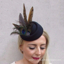 Black Peacock Pheasant Feather Pillbox Hat Hair Fascinator Races Clip